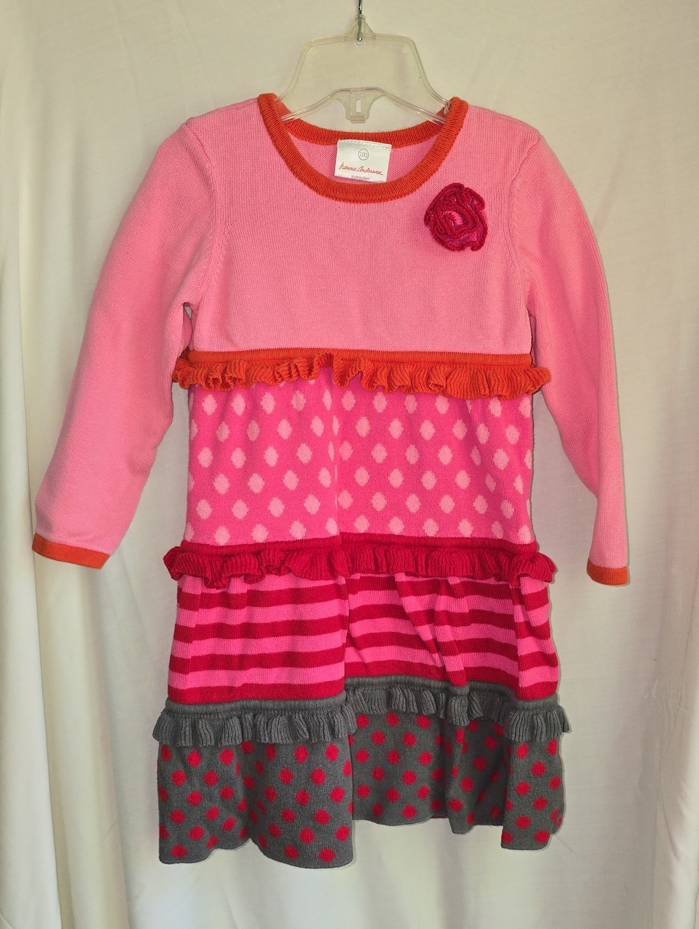 Hanna Andersson Pink Red Patterned Tiered Knit Dress